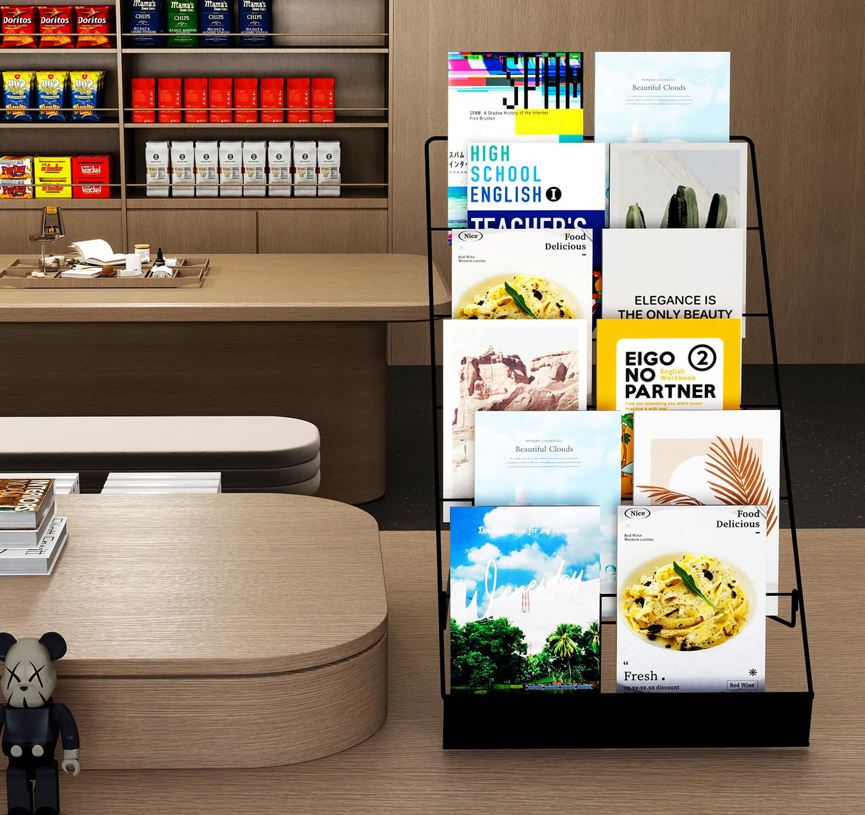 Suuiwau 6 Tier Wire Countertop Rack,18" Wide Metal Book Display Rack Magazine Rack with Sign Channel,Foldable Retail Vendor Booth Display Stand for Greeting Card,Brochure,Art Print,CD,Craft,Comic Suuiwau