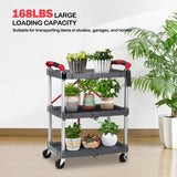 Garvee Collapsible Cart with Wheels, Service Cart, Rolling Carts with Wheels Foldable, 3 Tier Rolling Utility Cart, Folding Utility Shopping Cart for Bar, Kitchen, Office, Shopping, Garage Garvee