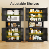 winiowa 71" Tall Kitchen Pantry Storage Cabinet, Metal Bathroom Storage Cabinet with Doors and Adjustable Shelves,Black Kitchen Cabinets with Microwave Stand, Large Cupboard for Bathroom Dining Room winiowa