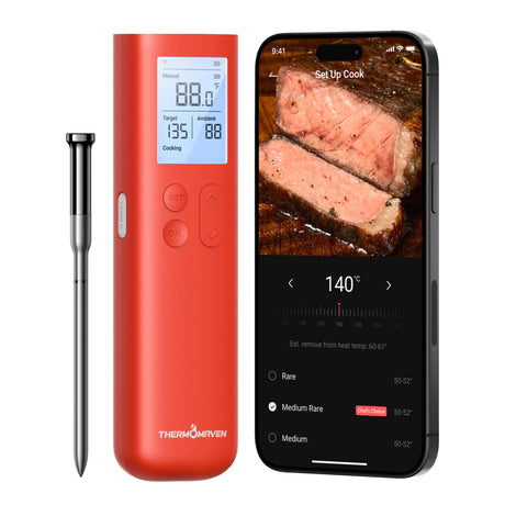 ThermoMaven Smart Bluetooth Wireless Meat Thermometer, 10X Enhanced Sub-1G Signal and Stability, Standalone Display Base, Certified Accuracy ±0.5°F, WiFi Unlimited Range for BBQ, Oven, Smoker, Grill ThermoMaven