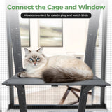 Large Stylish Wooden Catio Outdoor Cat Enclosure Cat Cage & Run Enclosures Indoor Kitty Window Cage with Waterproof Roof, 7 Platforms & 2 Resting Box, UV Resistant, 62.4" L x 32.4" W x 70" H (Grey) Generic