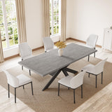 ZckyCine 6-8 People Modern Dining Table Rectangular Kitchen Dining Table Space-Saving Expandable Dining Table Metal Frame (Gray Table + 6 White Chairs) ZckyCine