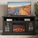 BELLEZE Traditional 58" Rustic TV Stand with 23" Electric Fireplace Heater with Sound, Media Entertainment Center Console Table for TV up to 65" with Open Storage Shelves and Cabinets - Rustic Grey BELLEZE