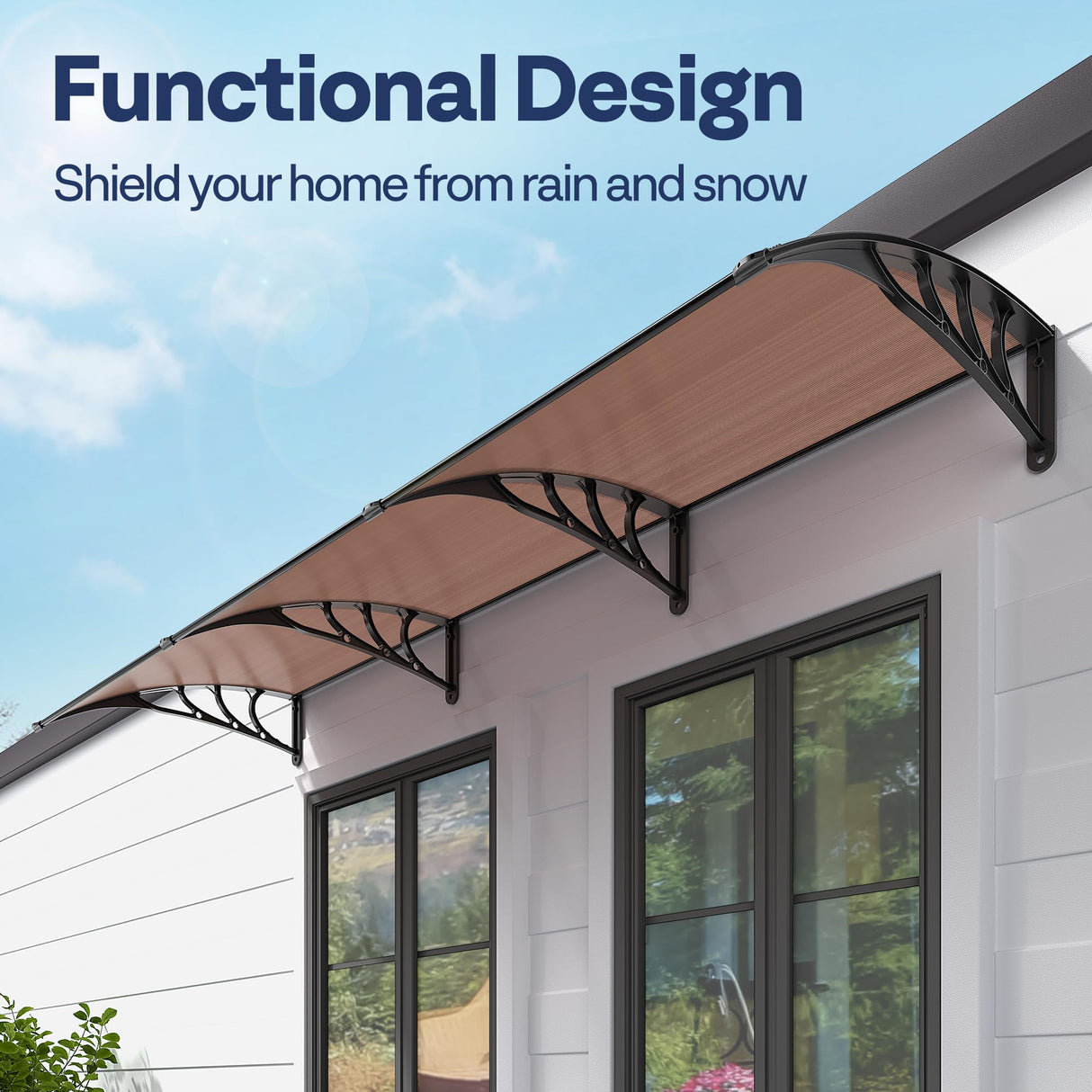 VIVOHOME Polycarbonate Window Door Awning Canopy Brown with Black Bracket 40 Inch x 120 Inch VIVOHOME