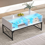 Giantex LED Coffee Table, High Gloss Coffee Tables with 4 Storage Cubes, 20-Color Lights, Remote Control, Faux Marble & Tempered Glass Top, Modern Accent Rectangle Center Table for Living Room (White) Giantex