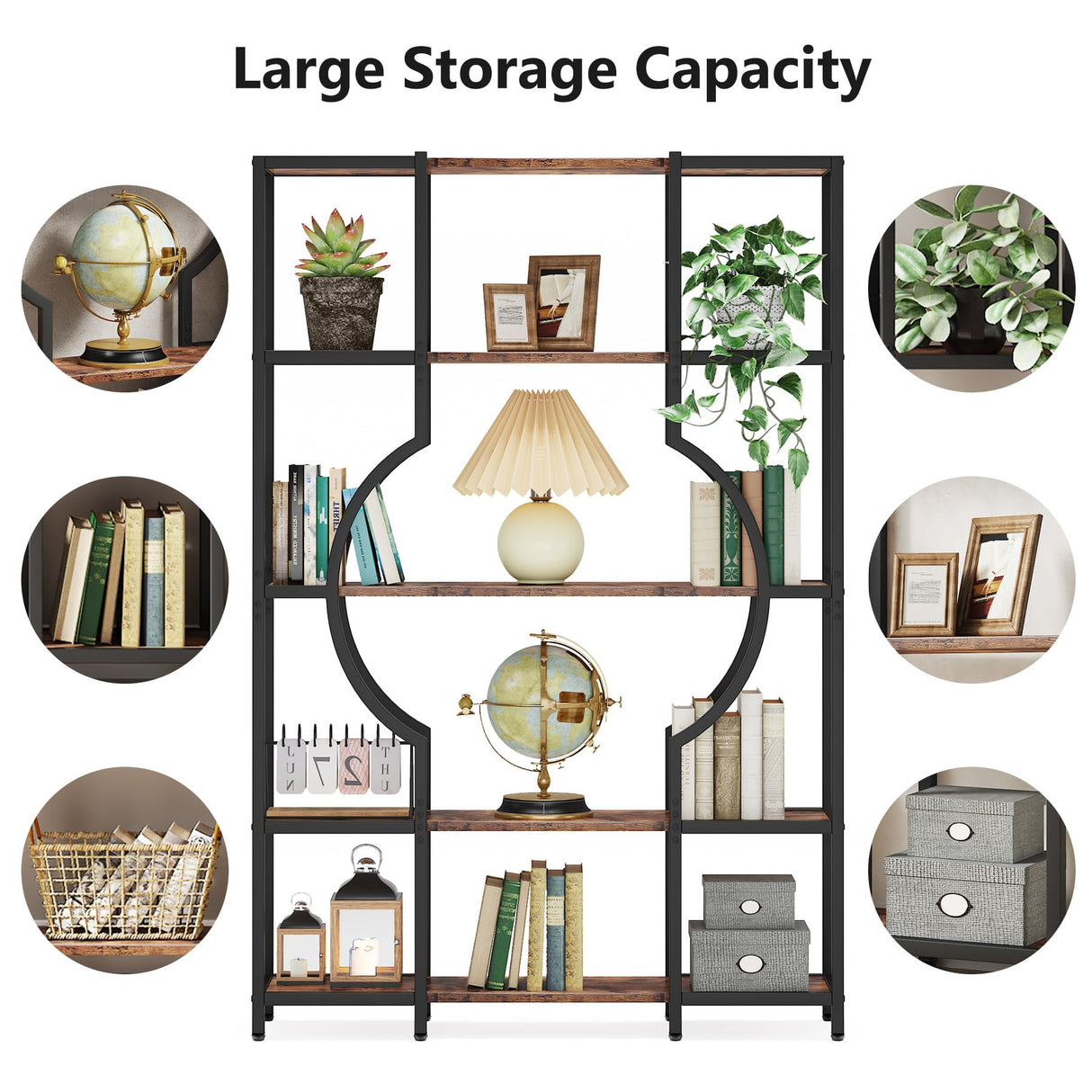 Tribesigns Vintage 5-Tier Bookshelf with 12 Open Display Shelves - Elegant Wooden Bookcase with Metal Frame for Home Office and Living Spaces Tribesigns