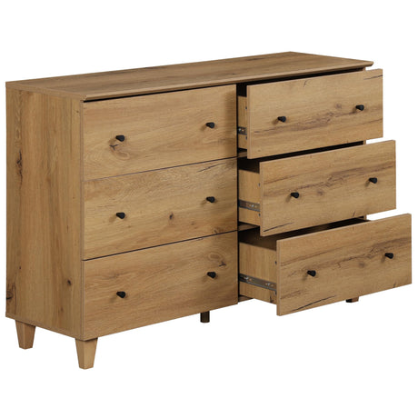 WAMPAT Dresser with 6 Drawers for Bedroom, Wooden Kids Dressers with Wide Chest of Drawers, Modern Closet Storage Organizer Furniture with Solid Wood Legs for Living Room, Hallway, Nursery, Oak Brown WAMPAT