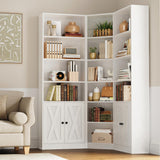 ANCTOR Large Corner Bookcase with 2 Storage Cabinets and 18 Shelves, 7 Tiers L Shaped Wood Bookshelf, 71" Tall Corner Hutch for Living Room, Bedroom, White ANCTOR
