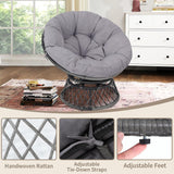 KROFEM 39" Wicker Papasan Circle Chair, 360° Swivel Living Room Chair, Indoor Outdoor Rattan Chair with Thick Cushion, Ideal for Teenagers, Kids, Grey Frame with Light Grey Cushion KROFEM