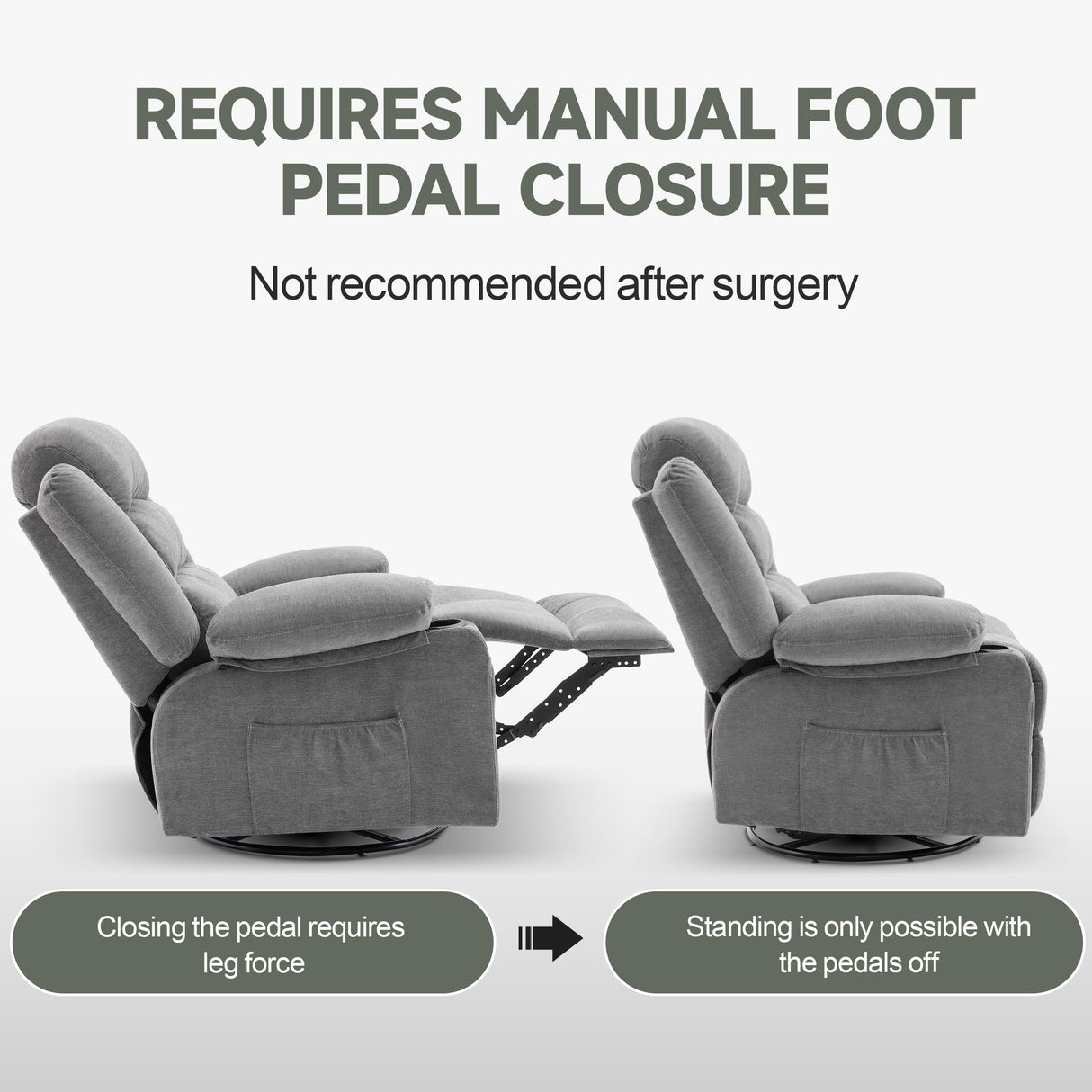 Rocker Recliner Chair with Heat and Massage, 360° Swivel Recliner Chairs for Adults, Oversized Recliner Single Sofa Seat with Cup Holders, Lazy Boy Recliner Single Sofa Seat, Grey Huatean Home