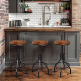LOKKHAN Set of 2 Industrial Bar Stool-Height Adjustable Swivel Wood and Metal Bar Stool,Farmhouse Stool,Extra Tall Pub Height,23"-29" LOKKHAN