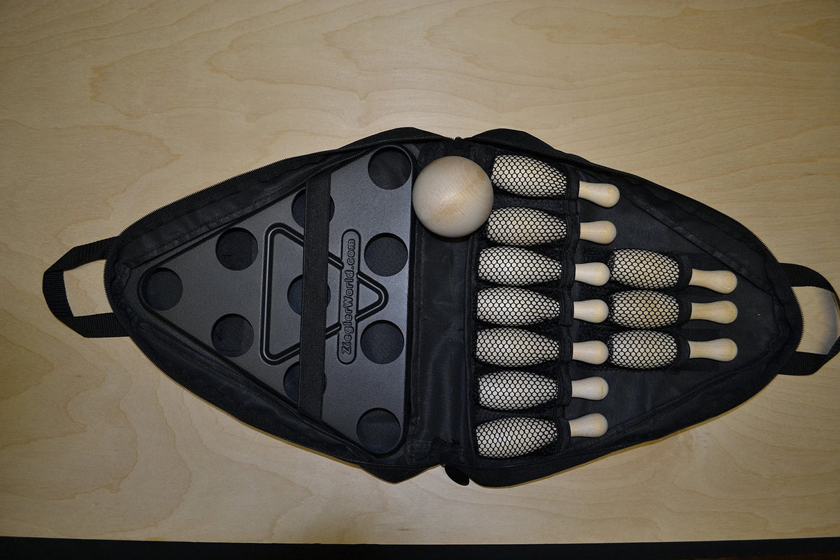 Zieglerworld Table Shuffleboard Bowling Brown Pins - Pinsetter - Rules Booklet - Score Chart - Carrier Bag & Wood Ball Zieglerworld