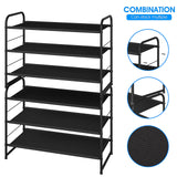 Simple Trending 3 Tier Stackable Shoe Rack, Expandable Adjustable Fabric Shoe Shelf Storage Organizer, Black Simple Trending