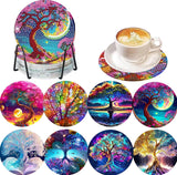 8 Pcs Diamond Painting Coasters Kits - 5D Diamond Painting Coasters DIY Diamond Art Coasters with Holder Non Slip Coaster Crystal Sticky for Tabletop Protection and Gifts（Tree of Life） Generic