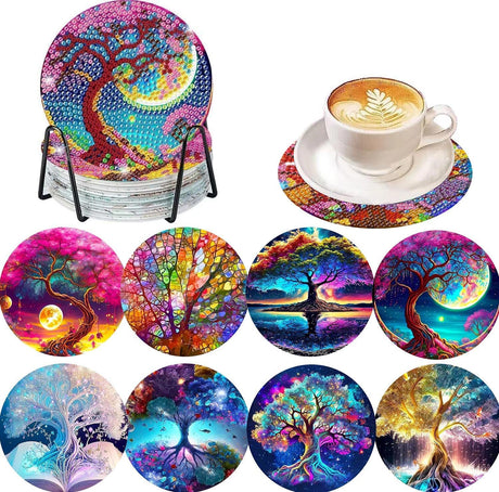 8 Pcs Diamond Painting Coasters Kits - 5D Diamond Painting Coasters DIY Diamond Art Coasters with Holder Non Slip Coaster Crystal Sticky for Tabletop Protection and Gifts（Tree of Life） Generic