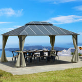 MELLCOM 12x16FT Hardtop Gazebo, Permanent Outdoor Aluminum Patio Gazebo with Aluminum Composite Double Roof for Patio Lawn and Garden, Curtains and Netting Included MELLCOM
