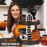 The Ultimate Farmhouse Fall Tiered Tray Decor Set - Beautiful Year Round Seasonal & Halloween Holiday Decoration Bundle - The Perfect Christmas Centerpiece Design for Home & Kitchen Decor KIBAGA