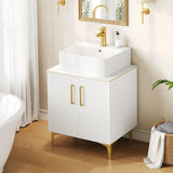 DWVO Bathroom Vanity 24 Inch with Counter Top Sink Combo, Modern Bathroom Storage Vanity Cabinet Set Included 2 Large Soft Closing Doors, Drain, Gold Handles & Legs, White DWVO