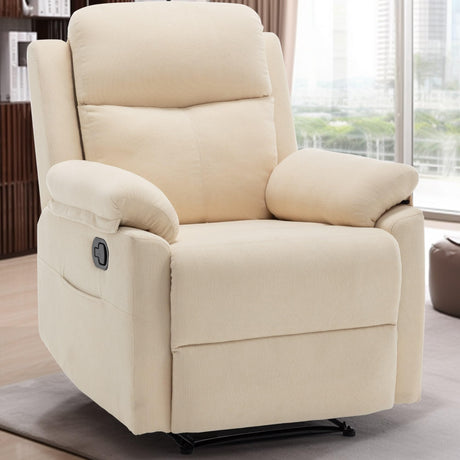 Korser Recliner Chair, Small Recliners for Small Spaces, Upholstered Manual Recliner with Side Pockets, Comfy Corduroy Chairs for Living Room, Bedroom, Reading, Beige Korser