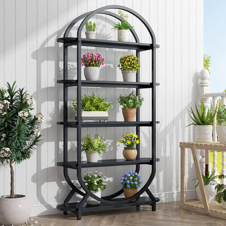 Semoic Tall Bookshelf Arched Bookcase, Modern 5-Tier Book Shelves with Storage Organizer - Industrial Curved Freestanding Open Display Shelving Unit for Living Room, Library, Home Office, Black Semoic