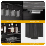 DWVO Farmhouse Bar Cabinet w/LED Lights, 71" Tall Wine Bar Cabinet for Liquor & Glasses, 4-Bottle Liquor Dispenser & Wine Rack, Kitchen Cabinet w/Storage, Black DWVO