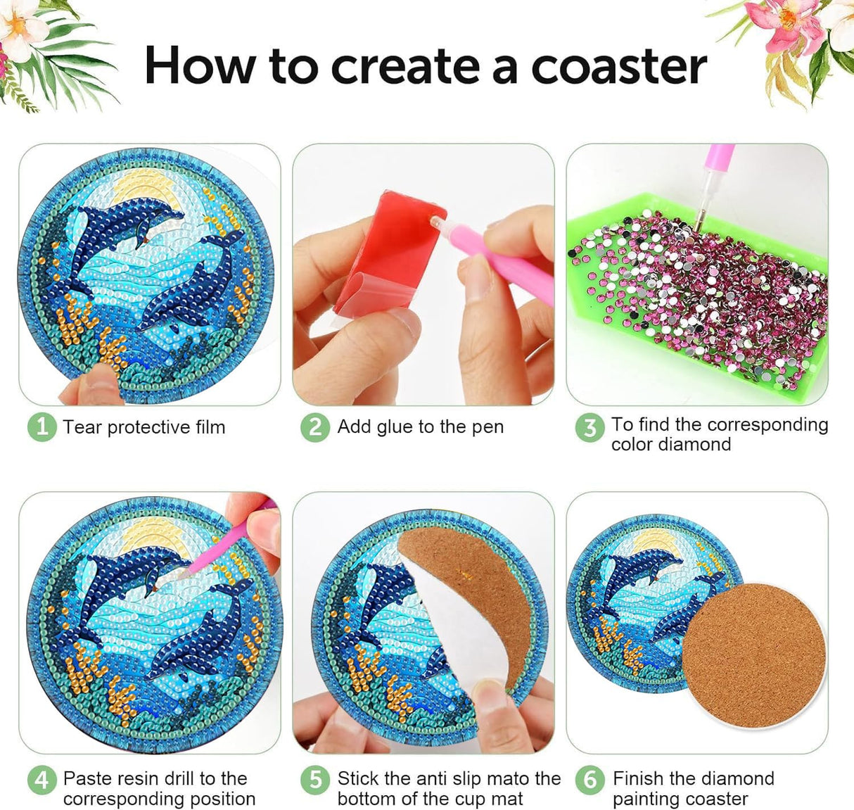 Meothan 8 Pcs Diamond Art Coasters Kits for Adults with Holder Cork Pads, Diamond Dots Art Painting Coasters Crafts Kit for Home Office Decor (Different Animals) Meothan