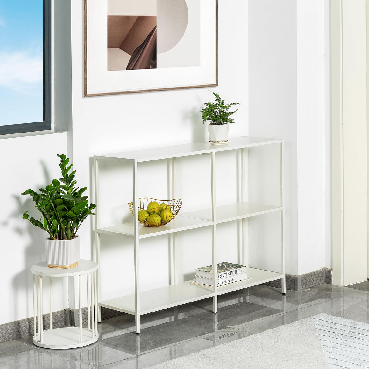 HDANI 39.4 Inches Metal Console Table with 3 Tier Storage Shelves,Sofa Table,Narrow Console Table,Modern Style,Suitable for Entryway Table Living Room,Bedroom,White HDANI