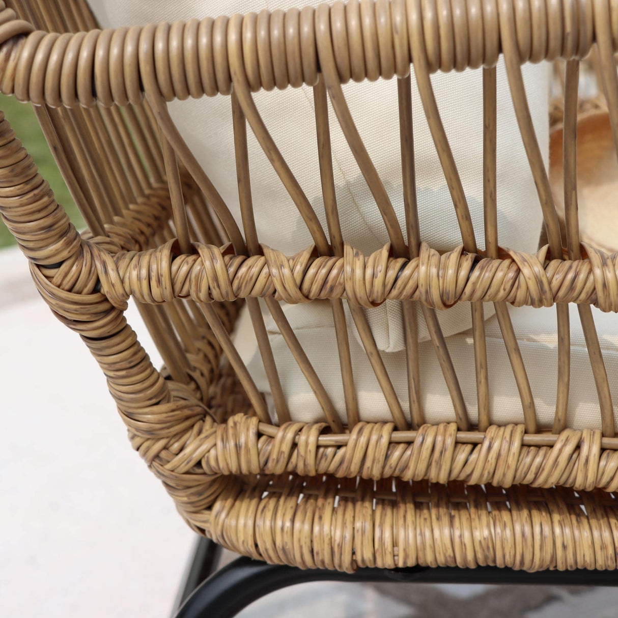 NICESOUL® 6 Pcs Boho Outdoor Small Patio Furniture Lounge Set with Beige Cushion and Round Glass Table with Ice Bucket Natural Color Wicker Conversation Sofa Set for Garden Balcony Deck NICESOUL