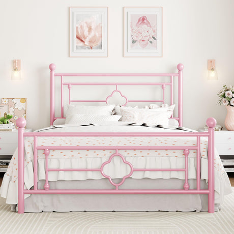 SHA CERLIN 14 Inches Queen Size Metal Platform Bed Frame/Vintage Iron-Art Headboard and Footboard/Mattress Foundation for Storage/No Box Spring Needed/Noise-Free/Easy Assembly/Pink SHA CERLIN