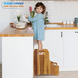 2BHOME Wooden Step Stool, Heavy Duty Two-Step Stool for Adults with Built-in Handle, Wooden Stepping Stool with 500Lbs Capacity for Kitchen & Bathroom, Non-Slip Wood Bedside Bed Steps for High Beds 2BHOME