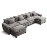 URRED Modular Sectional Sofa Comfy Cloud Couch, Modern Chenille Sofa Sleeper Deep Seat Couches with Ottoman/Pillows for Living Room (Gray, 154'' - U Shape) URRED