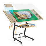 Puzzle Table with Drawers for 1500 Piece Jigsaw Puzzles – Crank Handle Adjustable Tilting Puzzle Board with Legs and Wheels for Adults, Wooden Puzzle Boards with 6 Trays & Cover, Sliding Storage Shelf EVAWOO
