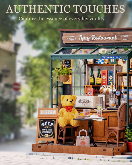 Rolife DIY Miniature House Kit 1:18 Coffe&Bar Dollhouse Diorama Model, Build Mini House Building Kit with LED Light Hobby Crafts for Adults Gift for Him Her (Tipsy Restaurant) Rolife