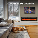 Marsail 60″ Electric Fireplace with App & Remote Control, 5300 BTU Heat Output, Ultra-Slim Wall-Mounted or Recessed Electric Fireplace Inserts with Timer, 20 Flame Colors, Crystal Effect, SLELF02B-60 Marsail