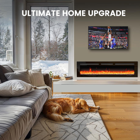 Marsail 60″ Electric Fireplace with App & Remote Control, 5300 BTU Heat Output, Ultra-Slim Wall-Mounted or Recessed Electric Fireplace Inserts with Timer, 20 Flame Colors, Crystal Effect, SLELF02B-60 Marsail