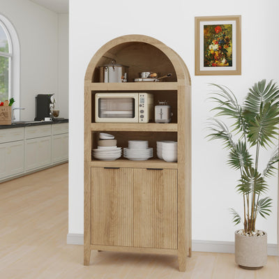 blini 70" Tall Arched Cabinet, Wooden Kitchen Pantry Arched Cabinet with Fluted Doors Versatile Kitchen Hutch Storage Organizer for Dining Room