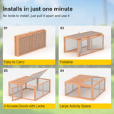 GOJOOASIS Wooden Chicken Coop Pen Folding Rabbit Run Portable Chicken Cages for Outside Chicken Enclosure Outdoor Duck Coop with 2 Accesses & Ventilating Wire for Garden Backyard (Wood) GOJOOASIS
