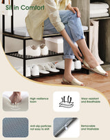 HOVANESTY Hall Tree with Bench and Shoe Storage, Coat Rack with Shoe Storage for Entryway, Mudroom Storage Cabinets with 11 Hooks, Drawers and Shelves, 7-in-1, Farmhouse, Industrial Style, Ash Gray HOVANESTY