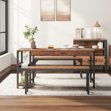 YITAHOME 63" 3 Piece Kitchen Dining Room Table Set for 4 w Bench & Storage, Farmhouse Rectangle Dinette Sets w Wine & Glass Holder 4 Seater, Space Saving for Apartment Dinner Breakfast, Rustic Brown YITAHOME