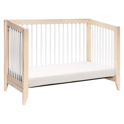 Babyletto Sprout 4-in-1 Convertible Crib with Toddler Bed Conversion Kit in Washed Natural and White, Greenguard Gold Certified