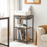 HOOBRO Tall End Table with Metal Storage Basket, Industrial Telephone Side Table, Small High Nightstand for Living Room, Bedroom, Office, Rustic Brown BF06UDH01 HOOBRO