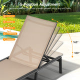 ONBRILL Aluminum Chaise Lounge Chair Outdoor, Foldable & Assembly Free Outdoor Lounge Chair with 5 Position Adjustable Backrest, Patio Pool Lounge Chairs for Outside Poolside Beach Lawn, 1PC, Khaki ONBRILL