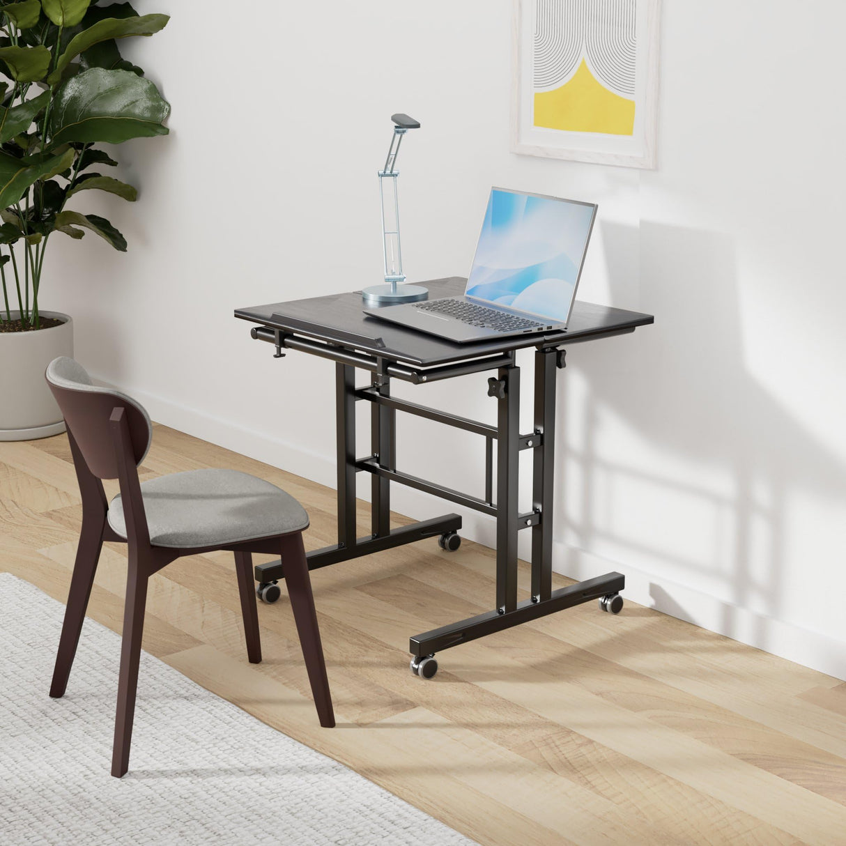 AIZ Double Table Mobile Standing Desk, Adjustable Computer Desk with Rolling Wheels, Portable Laptop Table for Standing or Sitting, Home Office Computer Workstation for Adults or Children AIZ