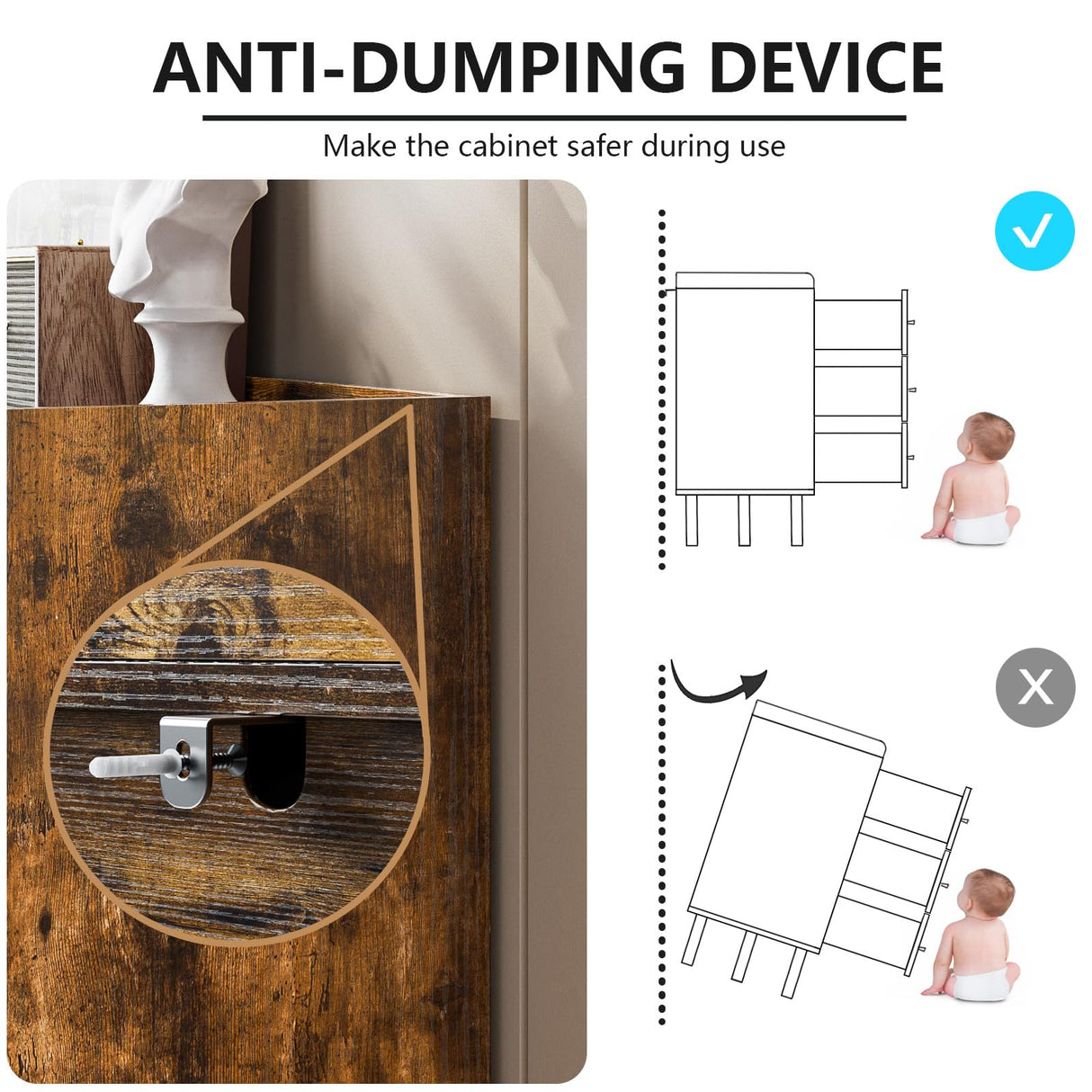 LYNSOM Dresser for Bedroom, 6 Drawer Rustic Brown Dresser with Wide Drawer and Metal Handles, Modern Dressers & Chests of Drawers for Hallway Entryway LYNSOM