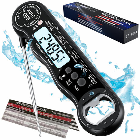 Instant Read Meat Thermometer Digital for Cooking and Grilling, Kitchen Food Thermometer with Foldable Probe Large Backlight Screen & Calibration for BBQ, Smoker, Air Fryer, Oil Fry, Turkey, Beef kejector