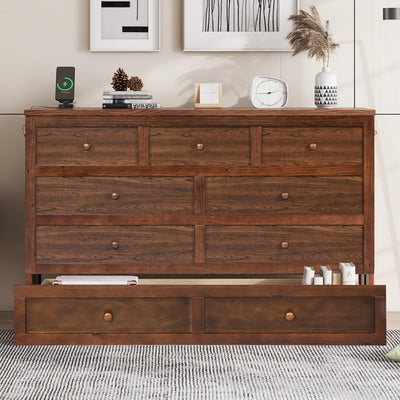 DaiNNCN Foldable Queen Size Murphy Cabinet Bed with Storage Drawer and USB-Port,Queen Size Dresser,Murphy Chest Hidden Bed for Living Room,Space Saving-Walnut