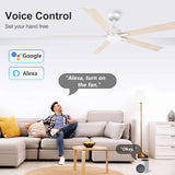 72" Large Smart Ceiling Fan with Lights Remote,Silent DC Motor,Control via Voice Alexa Google App,Outdoor Indoor Modern Ceiling Fans for Large Living Room Patios Decks,Dimmable,5 Blades in White&Wood Lorpies