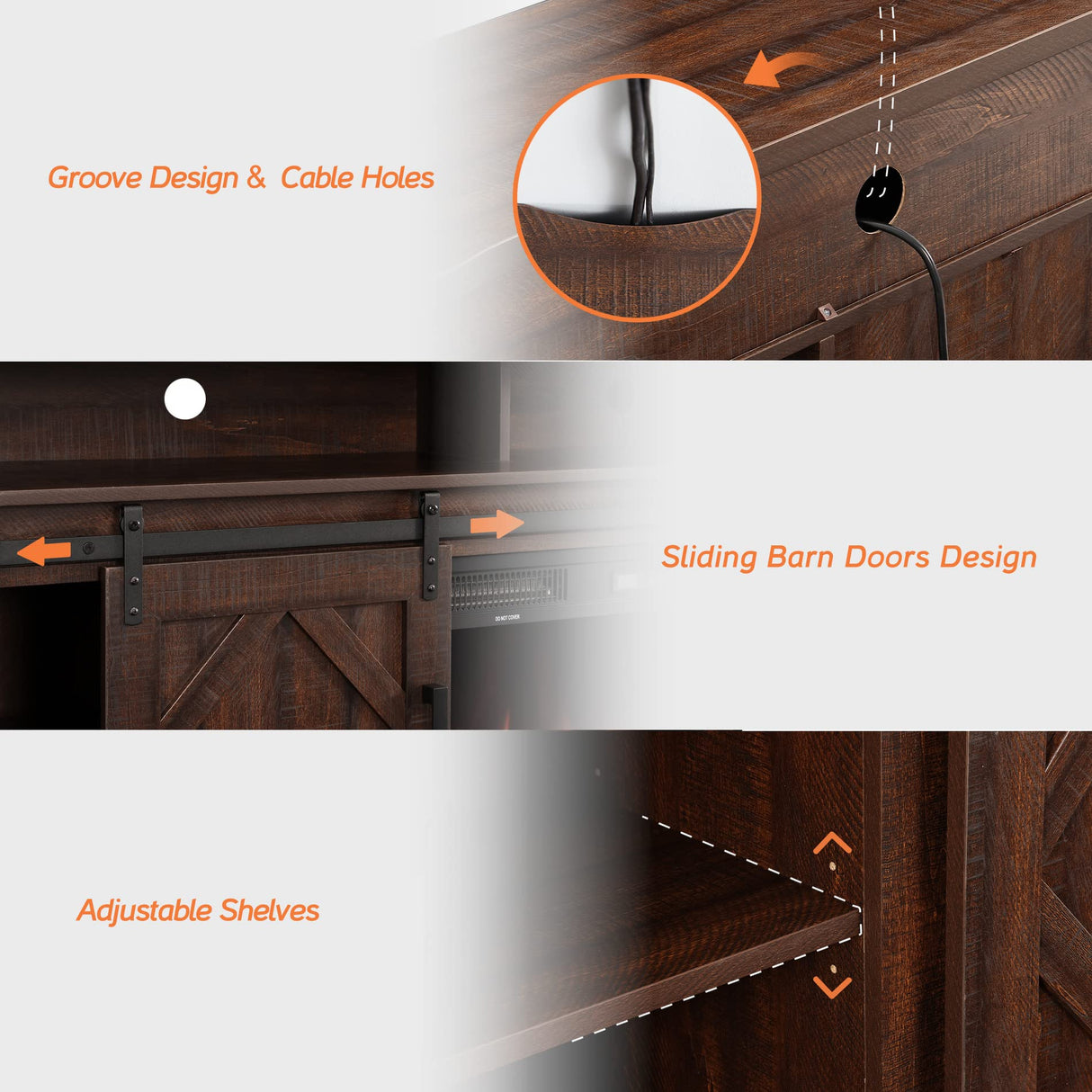 WAMPAT Farmhouse 85 in TV Stand, Entertainment Center with Sliding Barn Doors and 2 Open Storage Shelves for Living Room,Rustic Brown WAMPAT