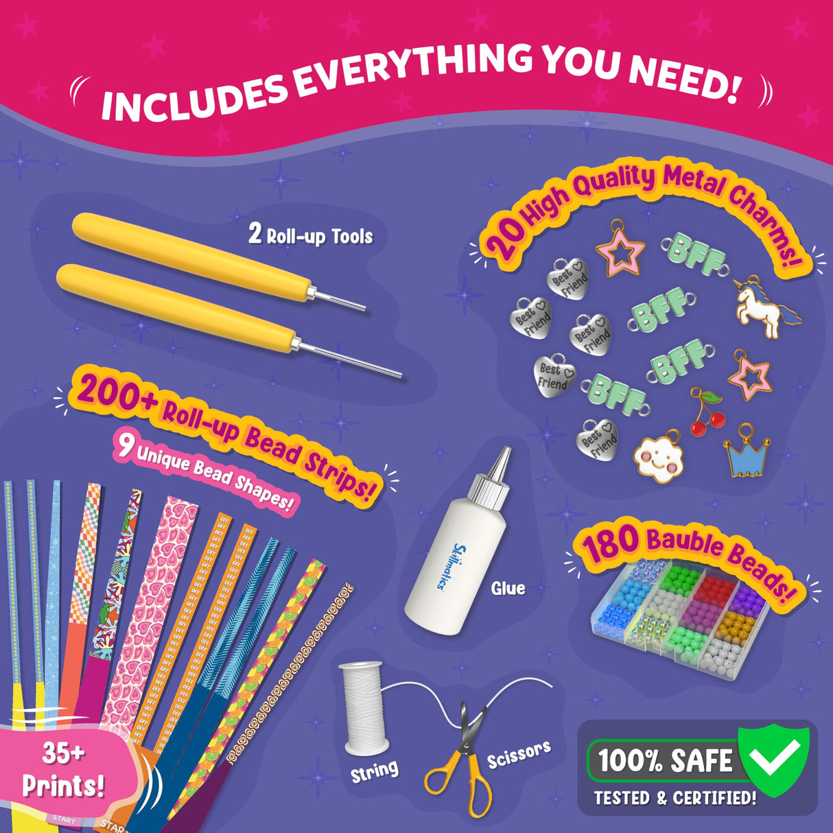 Skillmatics Craft Activity - Roll-Up Beads Friendship Bracelets DIY Kit, 400+ Charms & Beads, Jewelry Making Kit, Create 25+ Bracelets, Gifts for Kids Ages 6, 7, 8, 9, 10, 11, 12, 13 Skillmatics