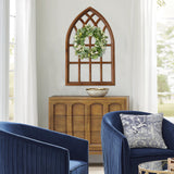 Sintosin Farmhouse Arched Window Frame Wall Decor 20 x 32 Inches, Hanging Burning Finish Cathedral Wooden Window Frame, Handmade Rustic Faux Window Pane for Fireplace Living Room Entryway Hallway Sintosin